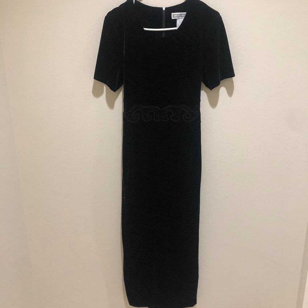 Vintage Dress Barn Midi Black Velveteen Dress